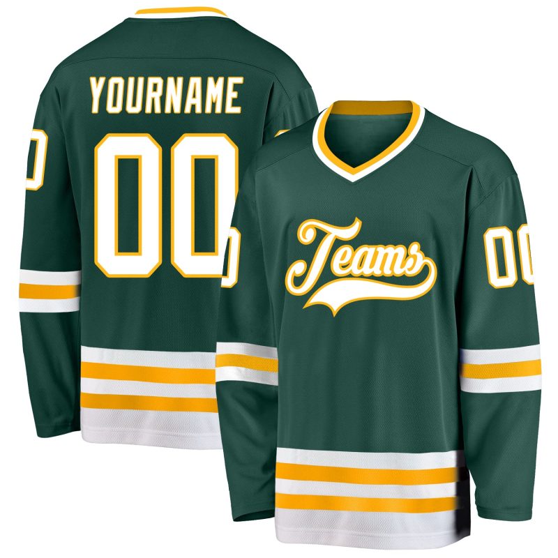 Custom Name and Number Personalized Green White-Gold Hockey Jersey - Team Apparel Personalized Green White-Gold Hockey Jersey