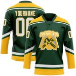Custom Name Number Hockey Jersey - Personalized Green White Gold Lace Neck Team Personalized Green White-Gold Hockey Lace