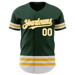 Custom Personalized Green White Gold Baseball Jersey with Team Name and Number - Authentic Design Personalized Green White-Gold