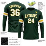 Custom Team Long Sleeve Performance T-Shirt with Personalized Name and Number in Green White-Gold Personalized Green White-Gold