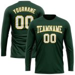 Custom Team Long Sleeve Performance T-Shirt with Personalized Name and Number in Green White-Gold Personalized Green White-Gold