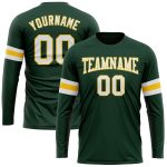 Custom Team Long Sleeve Performance T-Shirt with Personalized Name and Number in Green White-Gold Personalized Green White-Gold