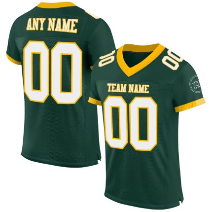 Personalized Green White Gold Authentic Football Jersey - Customizable Mesh Design Personalized Green White-Gold Mesh Authentic