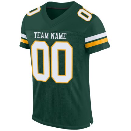 Custom Authentic Football Jersey - Personalized Green White Gold with Team Name & Number Personalized Green White-Gold Mesh
