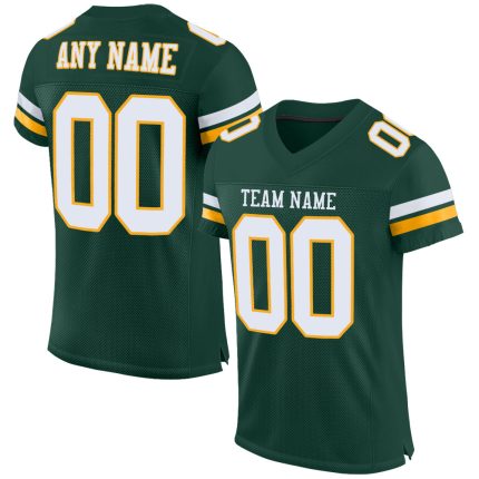Custom Authentic Football Jersey - Personalized Green White Gold with Team Name & Number Personalized Green White-Gold Mesh