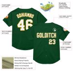 Custom Name Number Baseball Jersey - Personalized Green White Gold Mesh Authentic Throwback Team Design Personalized Green