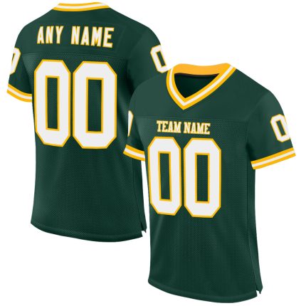 Personalized Green White Gold Football Jersey Authentic Throwback Style Personalized Green White-Gold Mesh Authentic Throwback
