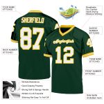 Custom Team Name and Number Football Jersey - Authentic Green White-Gold Mesh Throwback Design Personalized Green White-Gold