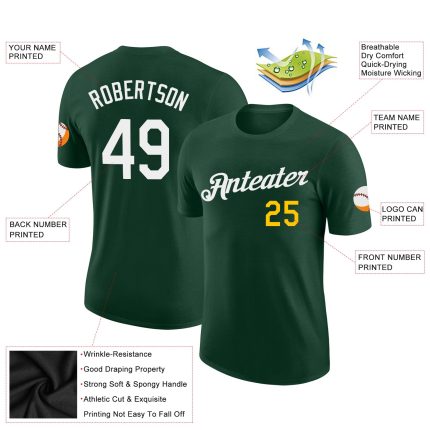 Personalized Green and White Gold Performance T-Shirt for Men and Women Personalized Green White-Gold Performance T-Shirt