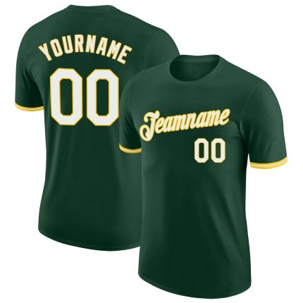 Custom Team Performance T-Shirt with Personalized Name and Number - Green White Gold Personalized Green White-Gold Performance