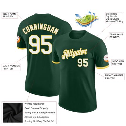Custom Team Performance T-Shirt with Personalized Name and Number - Green White Gold Personalized Green White-Gold Performance