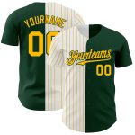 Custom Personalized Baseball Jersey with Green White-Gold Pinstripes - Team Name and Number Authentic Fashion Style Personalized