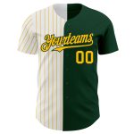 Custom Personalized Baseball Jersey with Green White-Gold Pinstripes - Team Name and Number Authentic Fashion Style Personalized