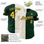 Custom Personalized Baseball Jersey with Green White-Gold Pinstripes - Team Name and Number Authentic Fashion Style Personalized