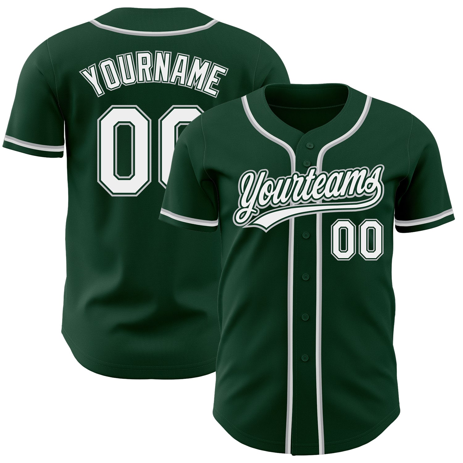 Personalized Authentic Baseball Jersey in Green, White, and Gray - Custom Sports Apparel Personalized Green White-Gray Authentic