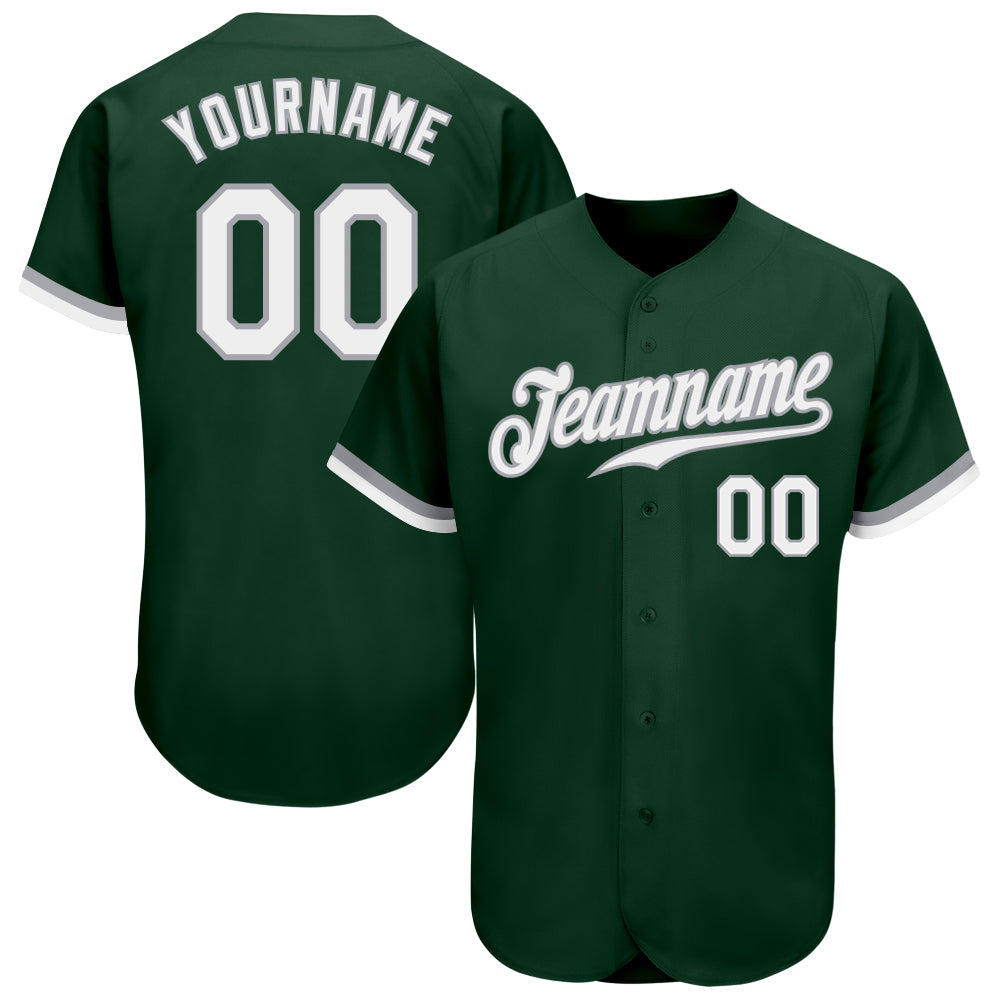 Custom Name and Number Baseball Jersey - Personalized Green Gray Team Apparel Personalized Green White-Gray Authentic Baseball