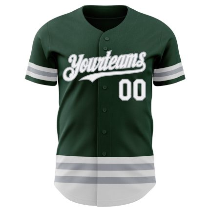 Custom Authentic Baseball Jersey with Personalized Name and Number - Green White Gray Line Design Personalized Green White-Gray