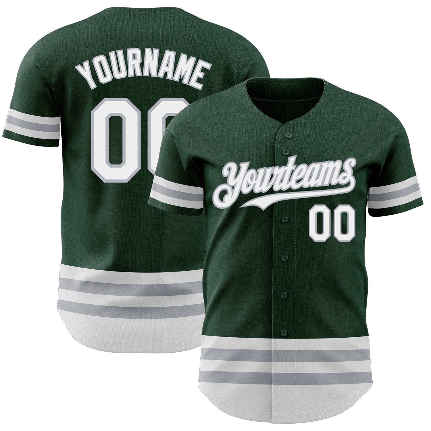 Custom Authentic Baseball Jersey with Personalized Name and Number - Green White Gray Line Design Personalized Green White-Gray