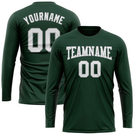Custom Name and Number Long Sleeve Performance T-Shirt in Green White-Gray for Teams Personalized Green White-Gray Long Sleeve