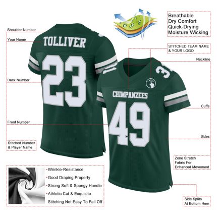 Custom Green White-Gray Mesh Authentic Football Jersey with Personalized Name and Number - Team Support Gear Personalized