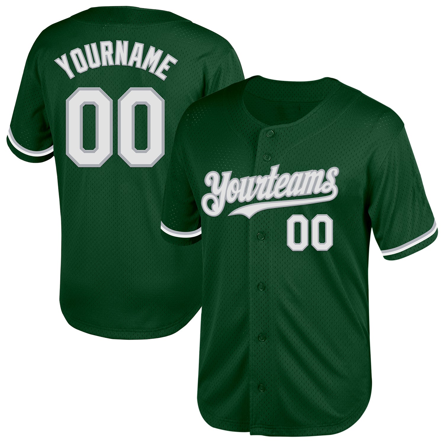 Custom Personalized Baseball Jersey Green White Gray Mesh Authentic Throwback with Team Name and Number Personalized Green