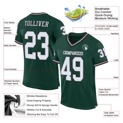 Custom Name Number Throwback Football Jersey - Personalized Green White-Gray Mesh Team Jersey Personalized Green White-Gray