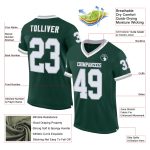 Personalized Green White Gray Authentic Throwback Football Jersey - Customizable Mesh Design Personalized Green White-Gray