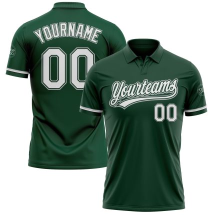 Custom Name Number Vapor Golf Polo Shirt - Personalized Green White-Gray Performance Design Personalized Green White-Gray