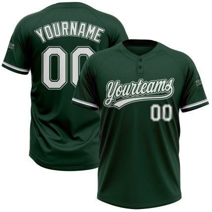 Personalized Green White Gray Softball Jersey Unisex Two-Button Design Personalized Green White-Gray Two-Button Unisex Softball