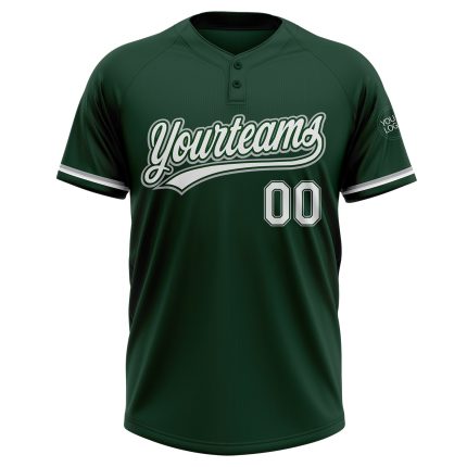 Personalized Green White Gray Softball Jersey Unisex Two-Button Design Personalized Green White-Gray Two-Button Unisex Softball