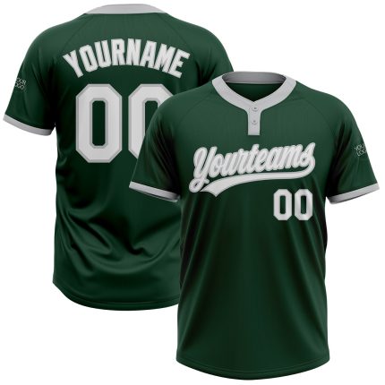 Custom Name and Number Unisex Softball Jersey - Personalized Green White-Gray Two-Button Design Personalized Green White-Gray