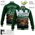 Personalized Lake Merritt Oakland Varsity Letterman Jacket Custom Name & Number Green White 3D Bomber Full-Snap Personalized