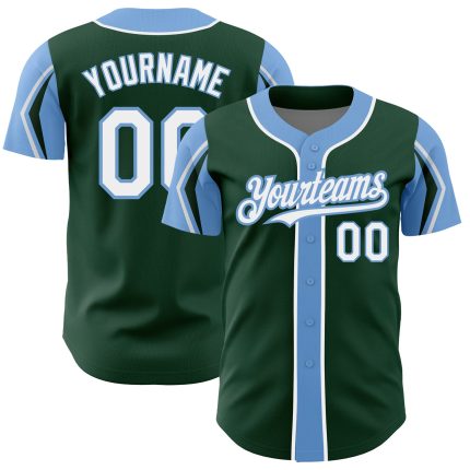 Custom Baseball Jersey with Personalized Name & Number - Green, White, Light Blue, Arm Shapes, Authentic Team Apparel Personalized