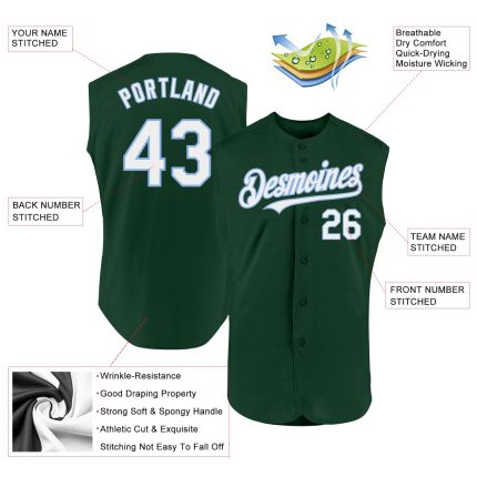 Custom Personalized Baseball Jersey - Green White Light Blue Authentic Sleeveless with Team Name and Number Personalized