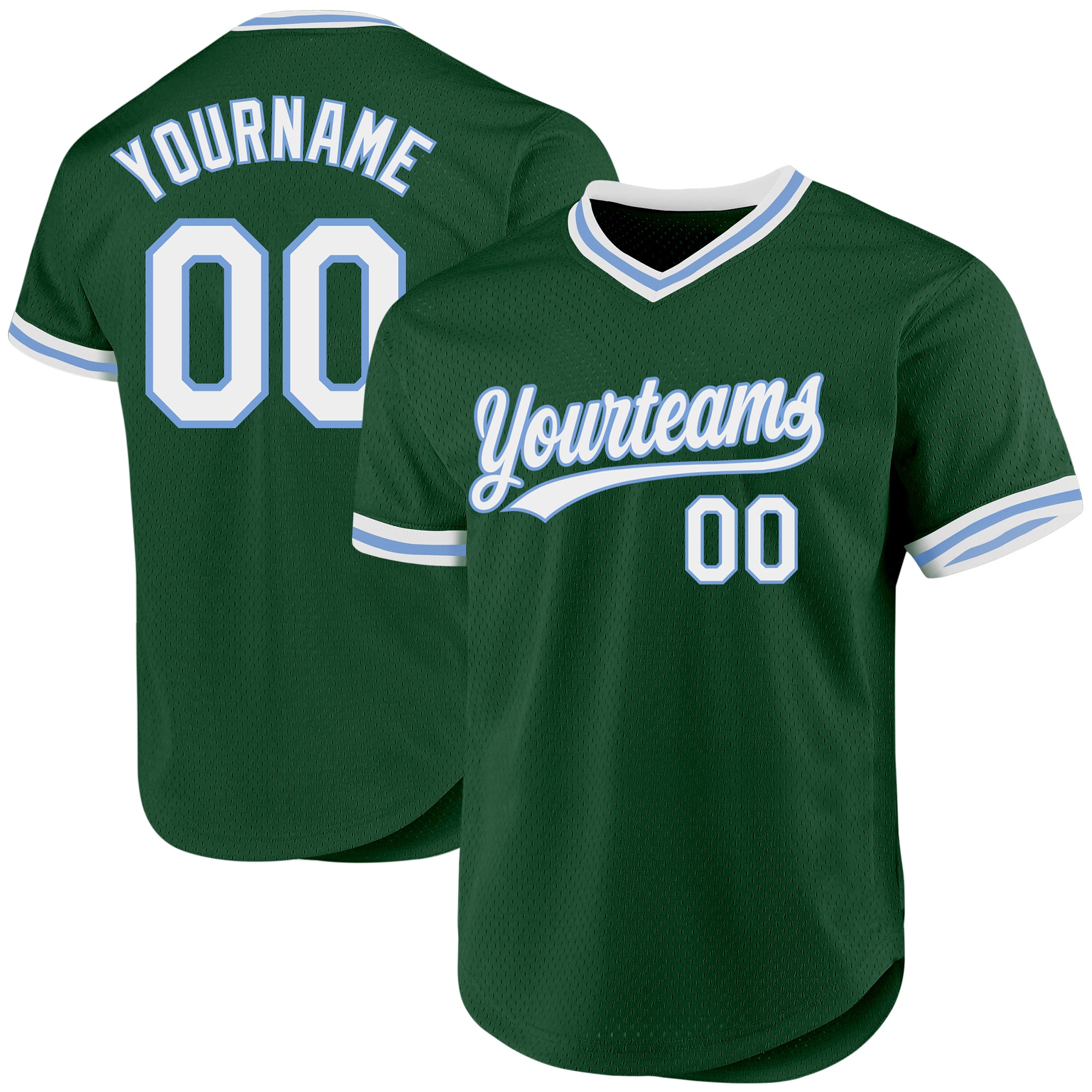 Custom Name Number Authentic Baseball Jersey - Personalized Green White Light Blue Throwback Style Personalized Green White-Light