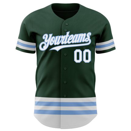 Custom Authentic Baseball Jersey with Personalized Name & Number - Green White-Light Blue Stripe Design Personalized Green