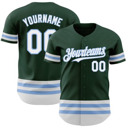 Custom Authentic Baseball Jersey with Personalized Name & Number - Green White-Light Blue Stripe Design Personalized Green