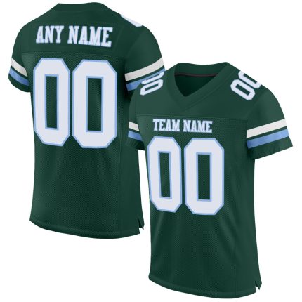 Custom Green White-Light Blue Mesh Football Jersey with Personalized Name and Number - Authentic Team Gear Personalized Green