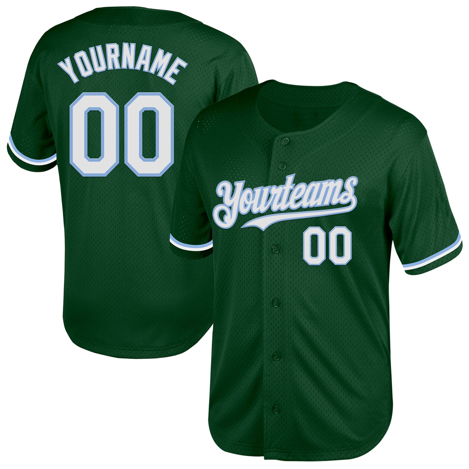 Custom Personalized Baseball Jersey with Name and Number in Green White-Light Blue Mesh - Authentic Throwback Design Personalized