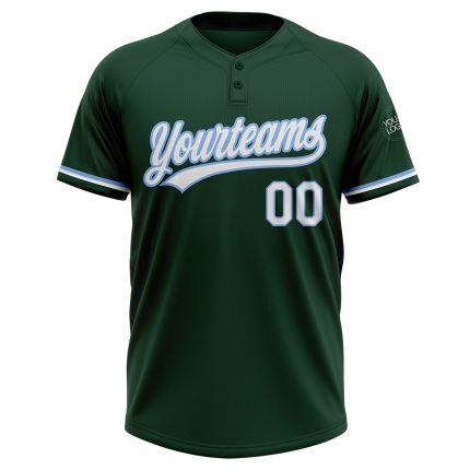 Custom Name and Number Unisex Softball Jersey - Personalized Green White Light Blue Two-Button Design Personalized Green