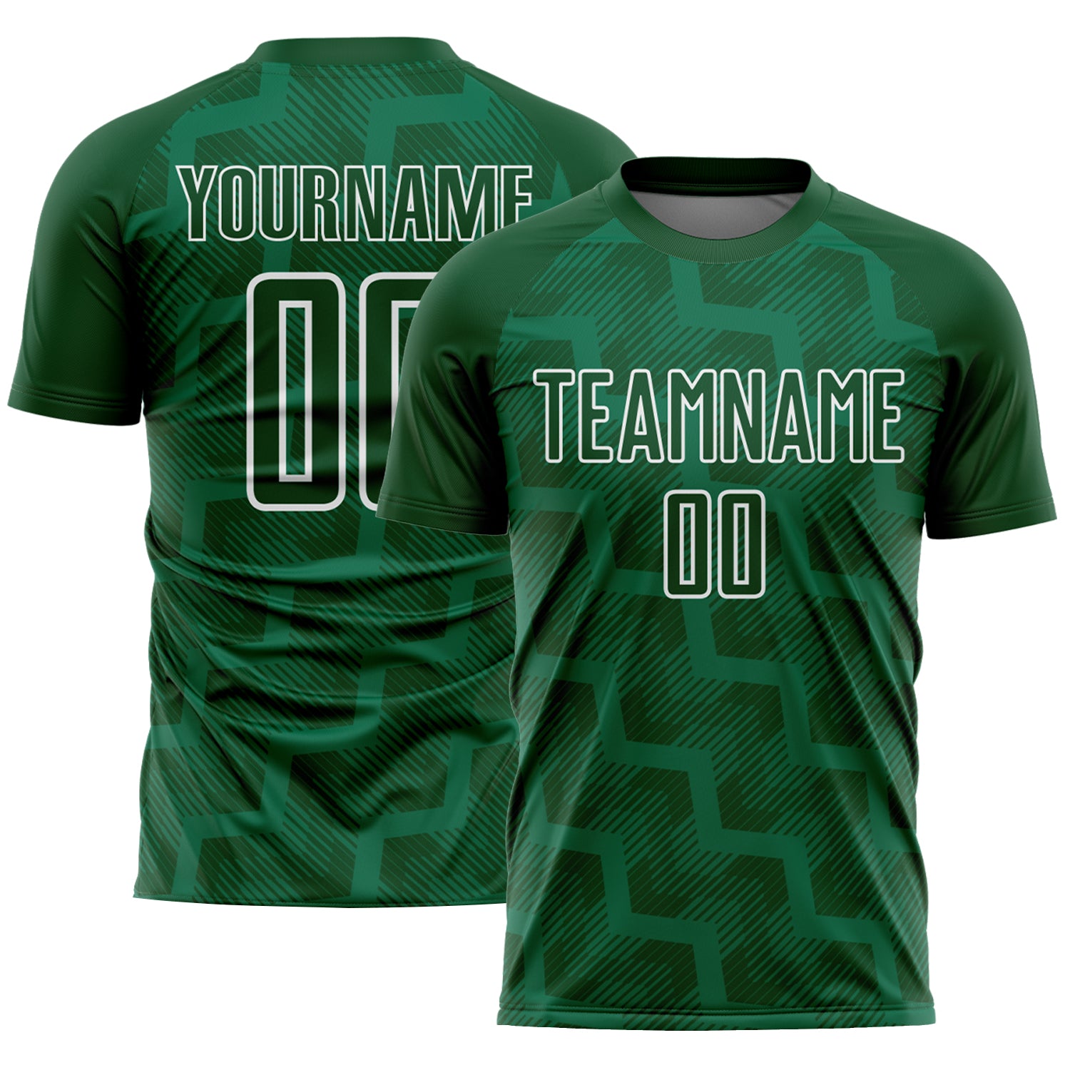 Personalized Soccer Jersey - Green White Lines Sublimation Uniform for Adults and Kids Personalized Green White Lines Sublimation