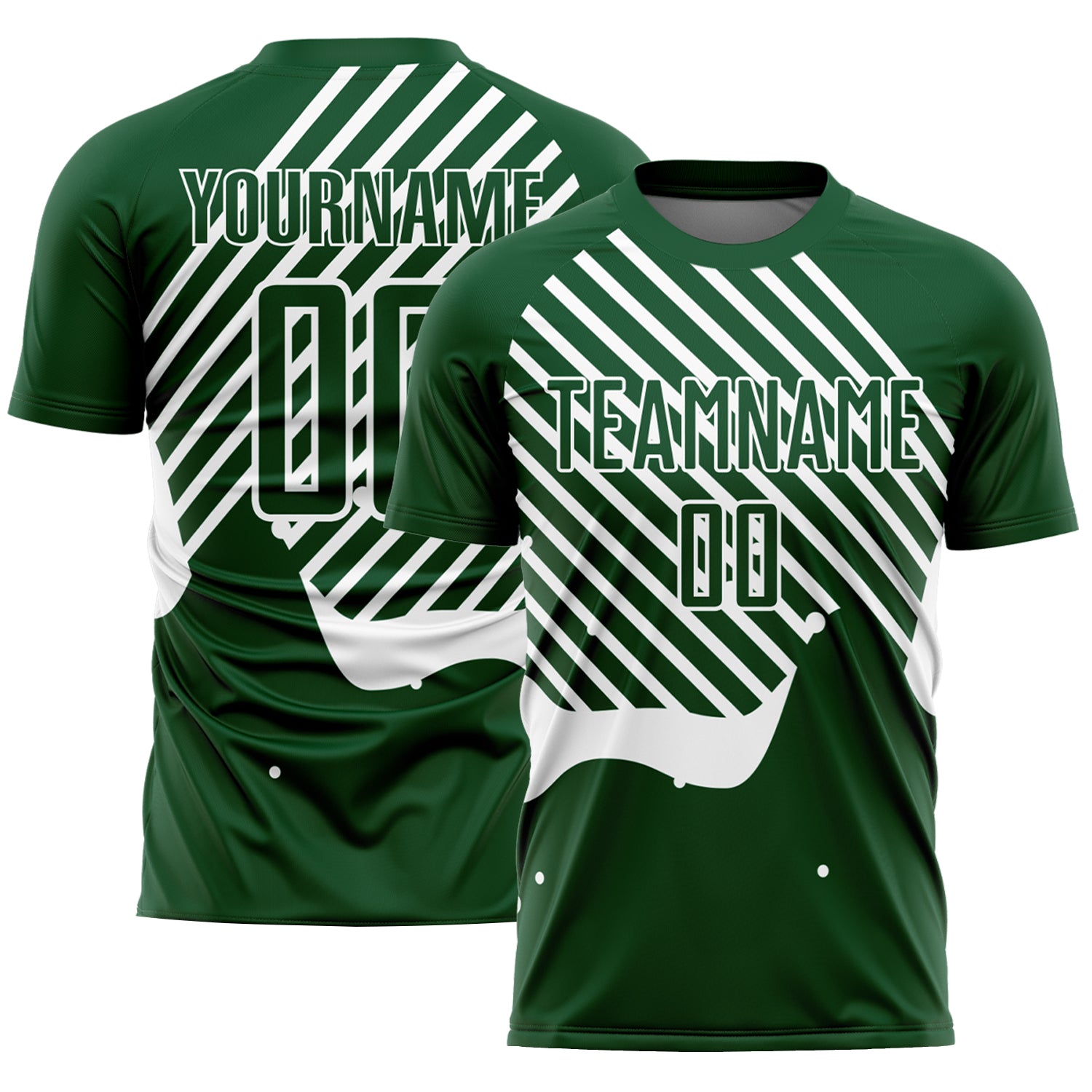 Custom Sublimation Soccer Jersey with Personalized Name and Number - Green White Lines Team Uniform Personalized Green White