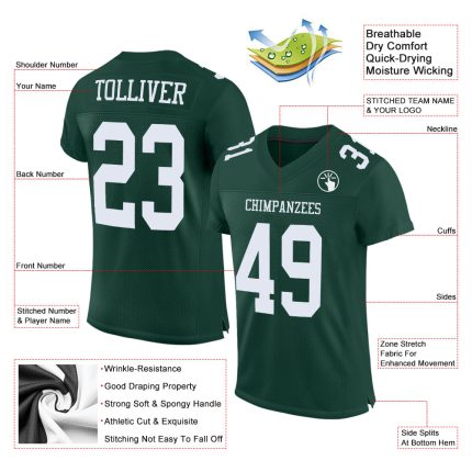 Custom Name and Number Football Jersey - Personalized Green and White Mesh Authentic Style Personalized Green White Mesh