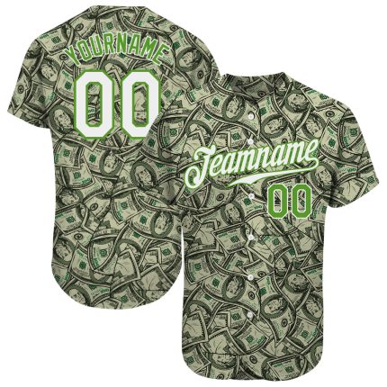 Custom Name & Number Baseball Jersey - 3D Pattern Green & White Neon Design, Authentic Team Apparel Personalized Green White-Neon