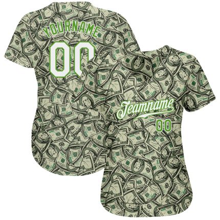 Custom Name & Number Baseball Jersey - 3D Pattern Green & White Neon Design, Authentic Team Apparel Personalized Green White-Neon