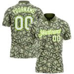 Custom Name Number Golf Polo Shirt - Personalized Green White Neon Green 3D Pattern Design, Performance Team Apparel Personalized