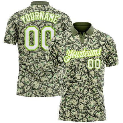 Custom Name Number Golf Polo Shirt - Personalized Green White Neon Green 3D Pattern Design, Performance Team Apparel Personalized