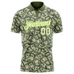Custom Name Number Golf Polo Shirt - Personalized Green White Neon Green 3D Pattern Design, Performance Team Apparel Personalized