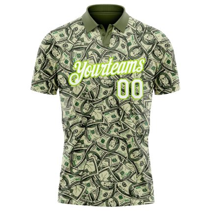 Custom Name Number Golf Polo Shirt - Personalized Green White Neon Green 3D Pattern Design, Performance Team Apparel Personalized