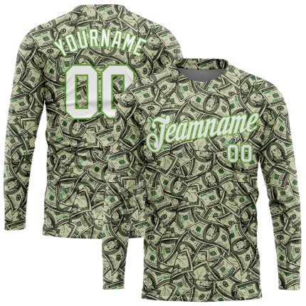 Custom Team Name Number 3D Pattern Long Sleeve Performance T-Shirt - Personalized Green White-Neon Green Design Personalized